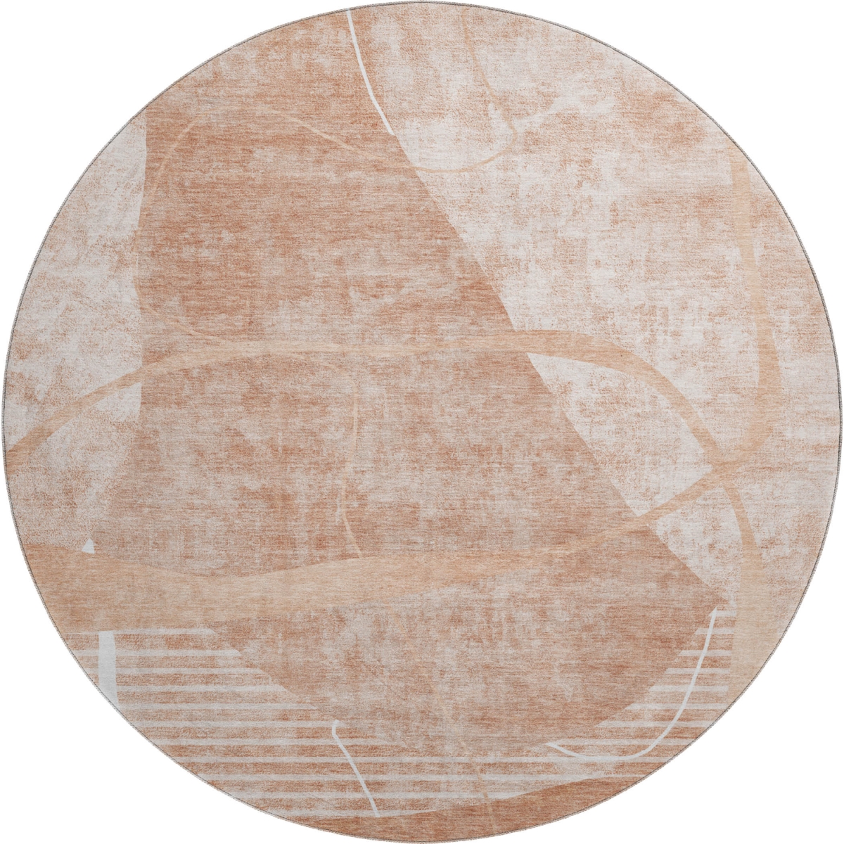 665960 8 ft. Salmon & Ivory Abstract Geometric Transitional Washable Round Area Rug with UV Protection