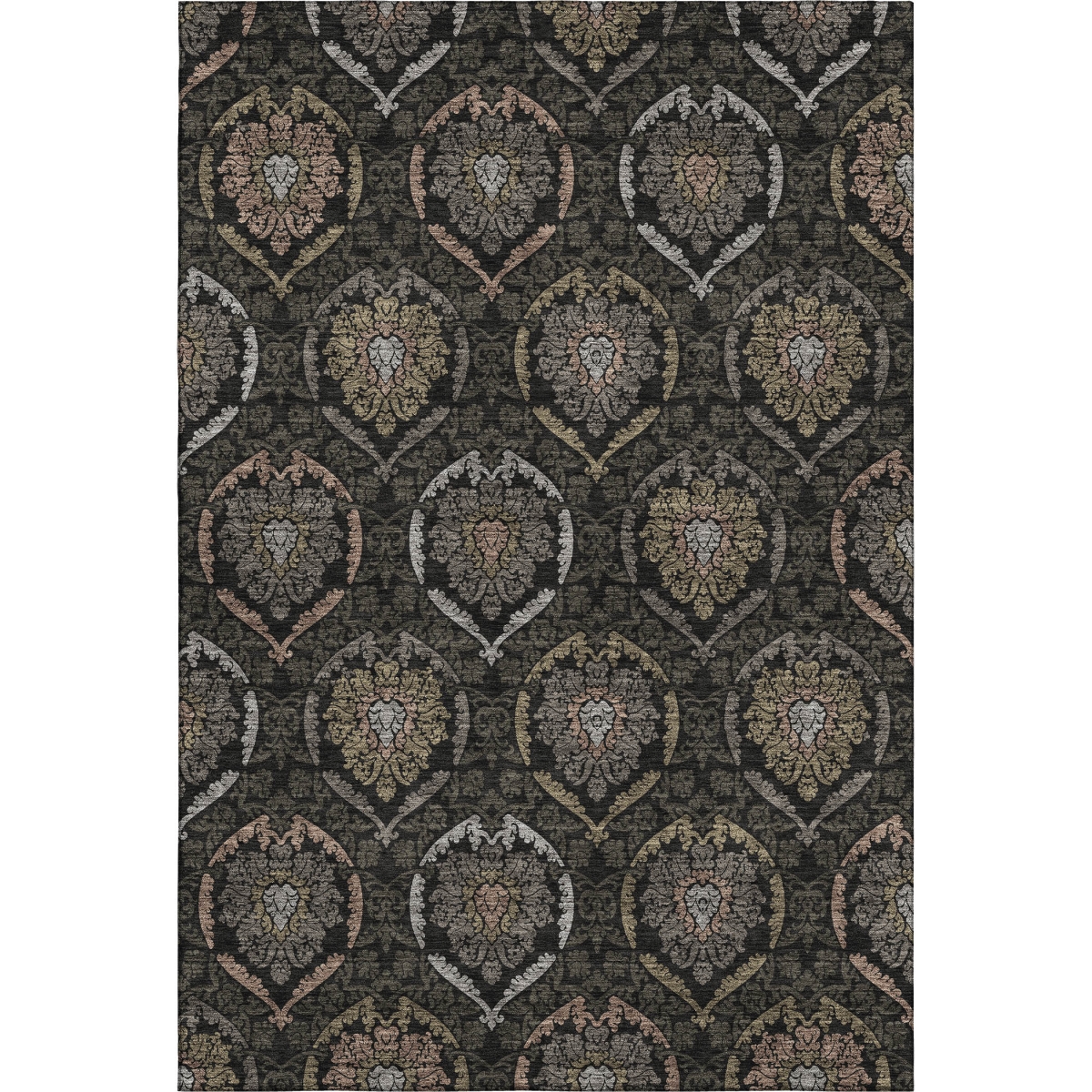666052 9 x 12 ft. Black Brown & Gray Medallion Washable Machine Made Rectangle Area Rug with UV Protection
