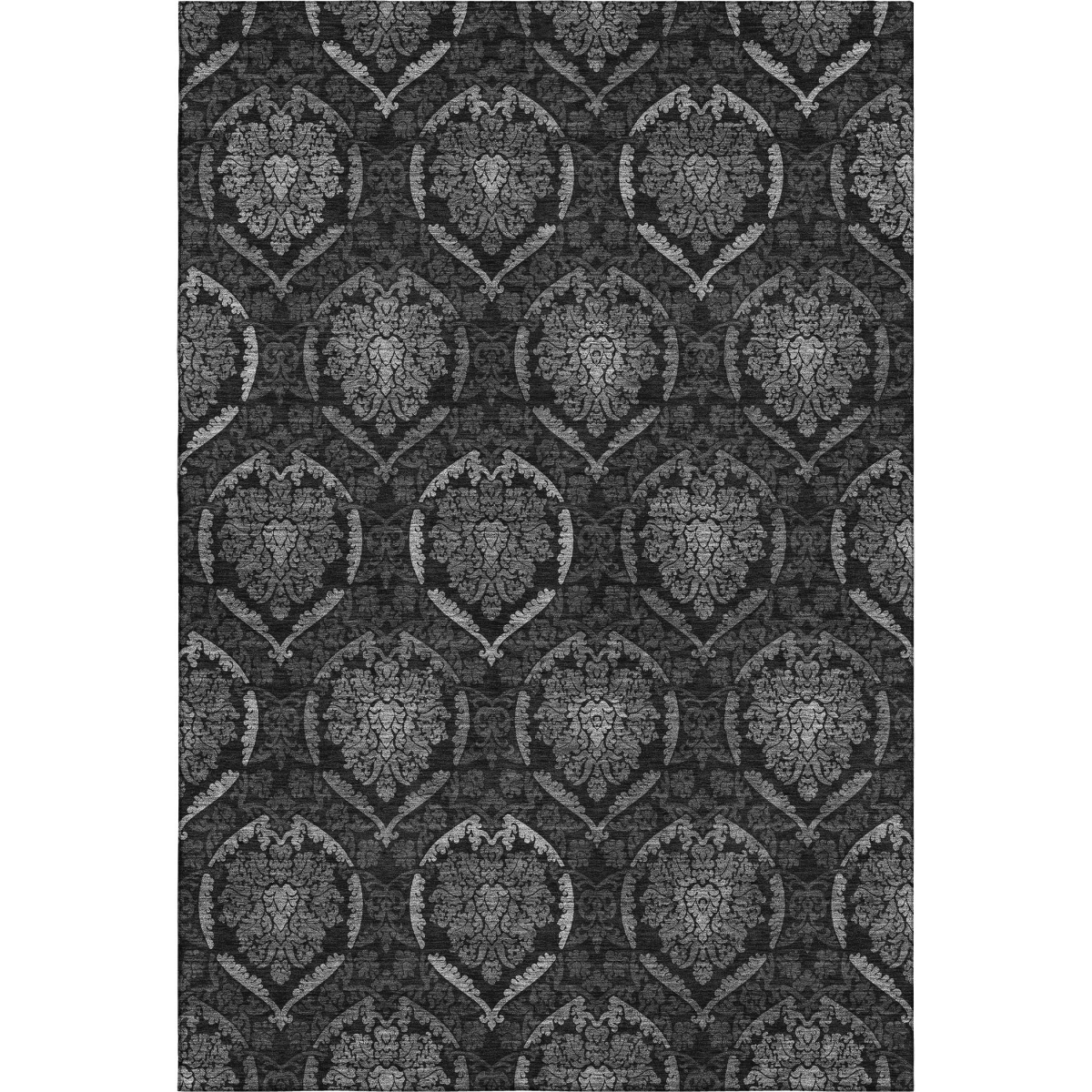 666064 9 x 12 ft. Gray & Silver Medallion Transitional Washable Machine Made Rectangle Area Rug with UV Protection