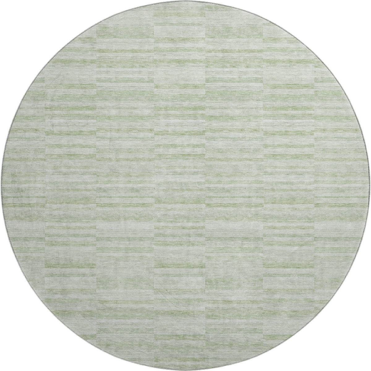 666335 8 ft. Sage & Ivory Striped Transitional Washable Round Area Rug with UV Protection
