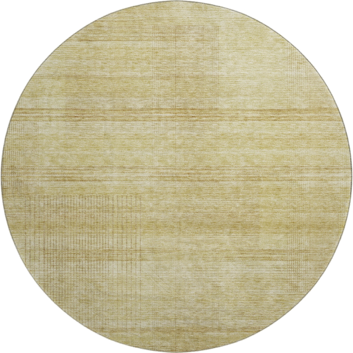 666461 8 ft. Gold & Beige Striped Transitional Washable Round Area Rug with UV Protection