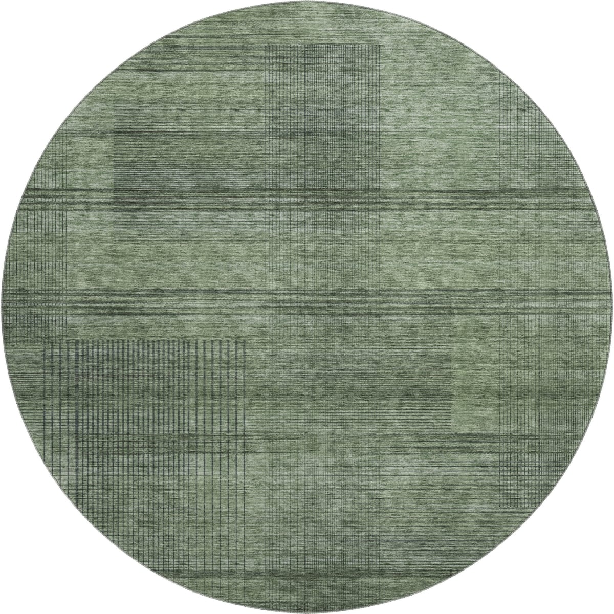 666485 8 ft. Olive Green & Gray Striped Transitional Washable Round Area Rug with UV Protection