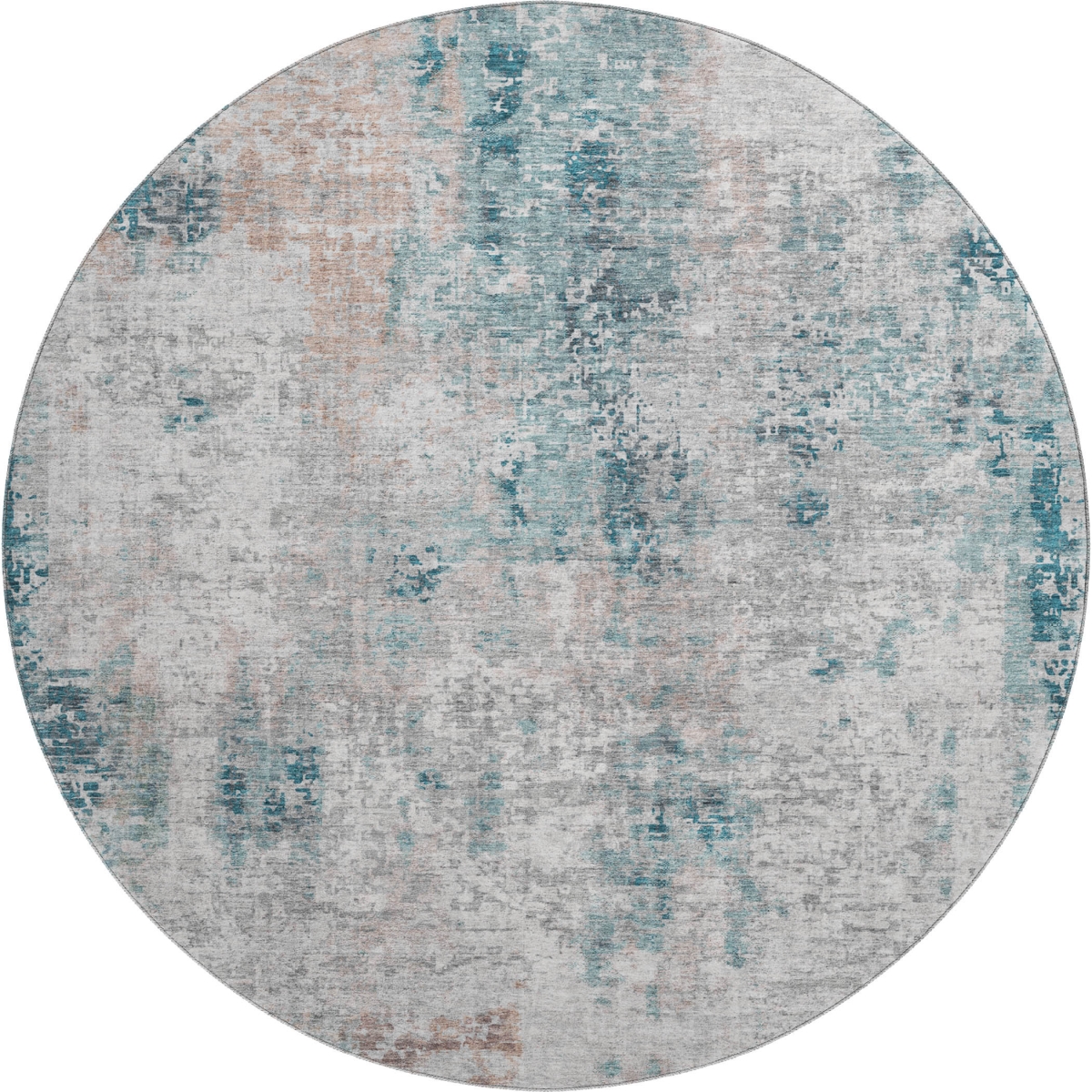 666242 8 ft. Teal Beige & Copper Abstract Washable Round Area Rug with UV Protection
