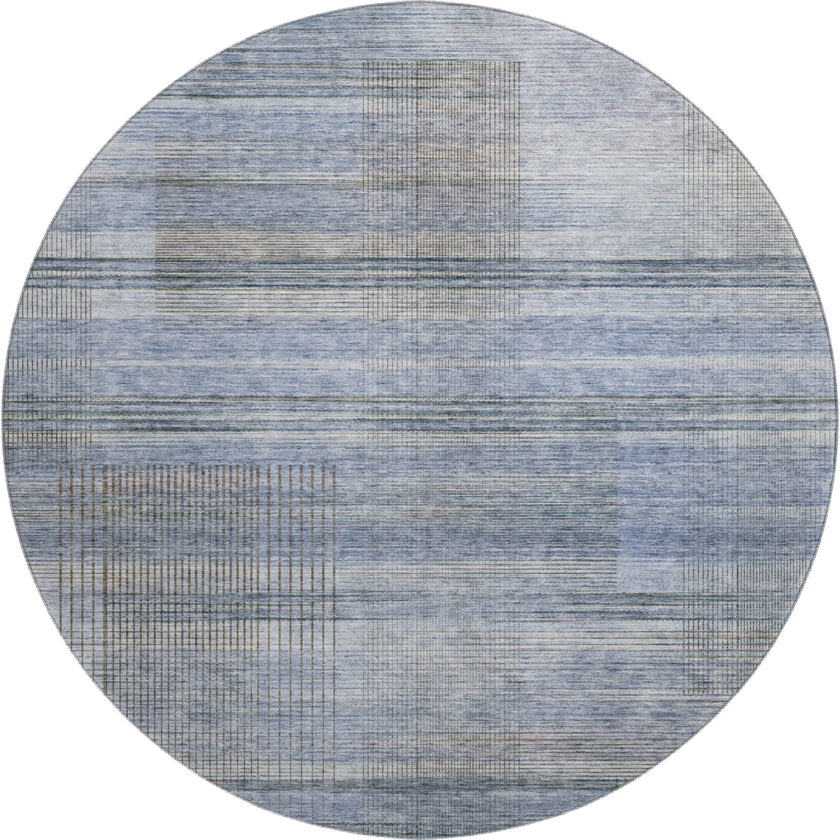 666425 8 ft. Blue & Gray Striped Transitional Washable Round Area Rug with UV Protection