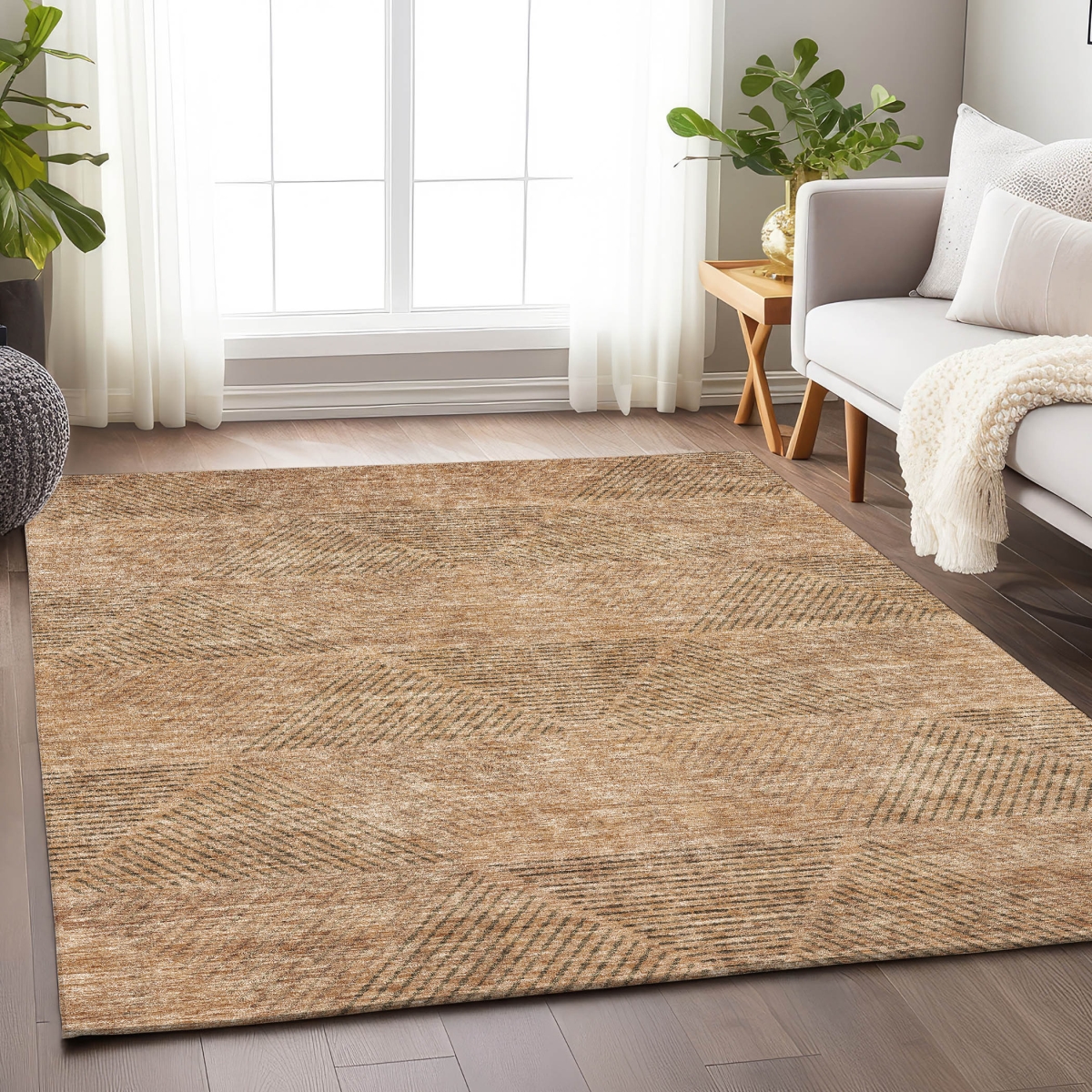 664858 10 x 14 ft. Copper & Brown Geometric Transitional Washable Machine Made Rectangle Area Rug with UV Protection