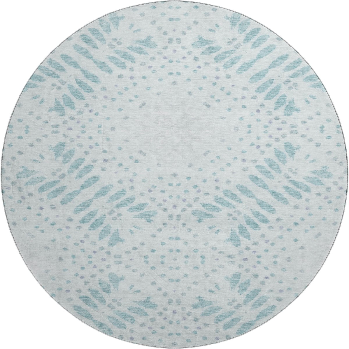 664933 8 ft. Teal & Ivory Floral Transitional Washable Round Area Rug with UV Protection