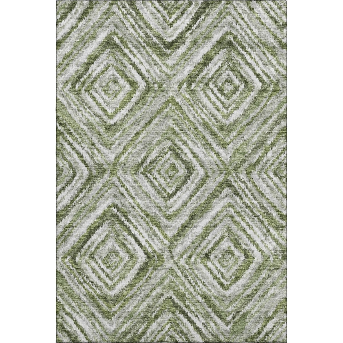 665000 8 x 10 ft. Artichoke Green, Gray & Ivory Geometric Washable Machine Made Rectangle Area Rug with UV Protection