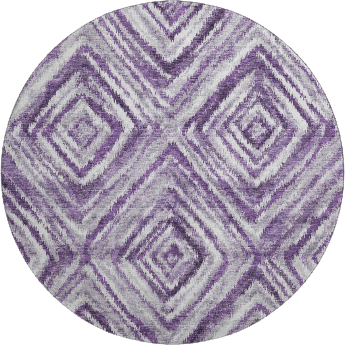 665029 8 ft. Purple, Ivory & Gray Geometric Transitional Washable Round Area Rug with UV Protection