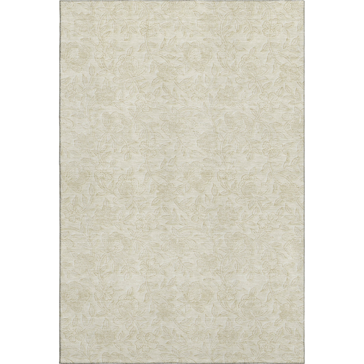 665046 5 x 8 ft. Ivory & Beige Floral Transitional Washable Machine Made Rectangle Area Rug with UV Protection