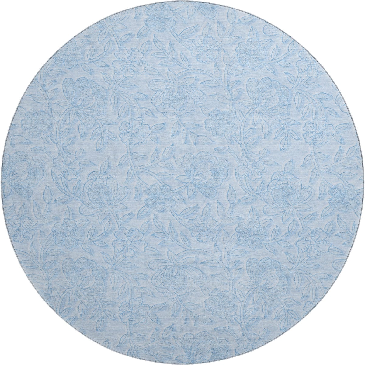 665065 8 ft. Sky Blue & Ivory Floral Transitional Washable Round Area Rug with UV Protection