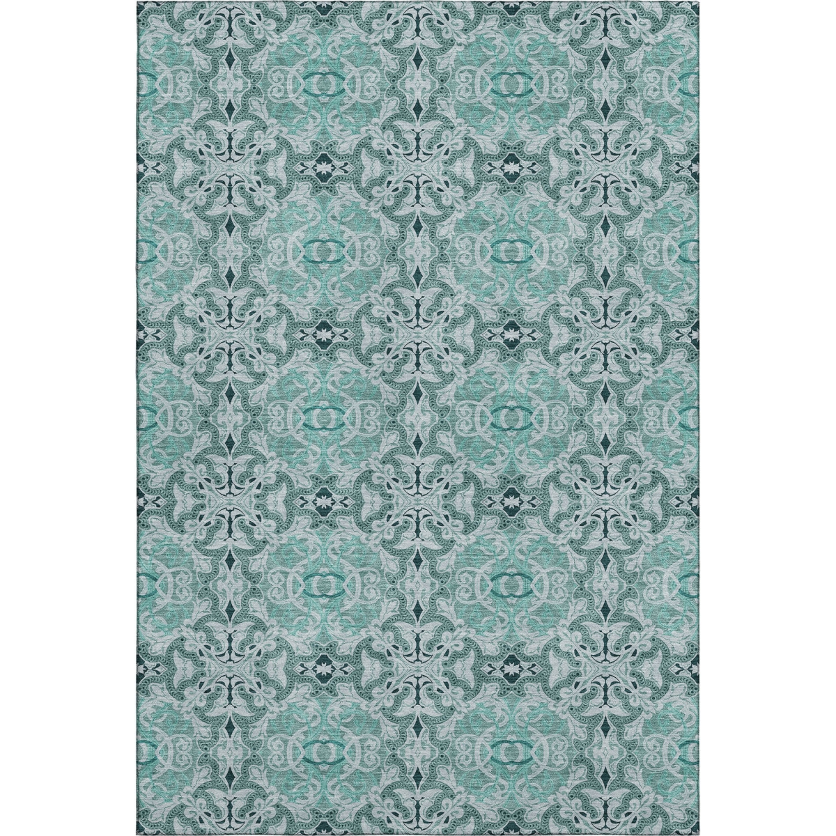 665114 8 x 10 ft. Teal & Ivory Medallion Transitional Washable Machine Made Rectangle Area Rug with UV Protection