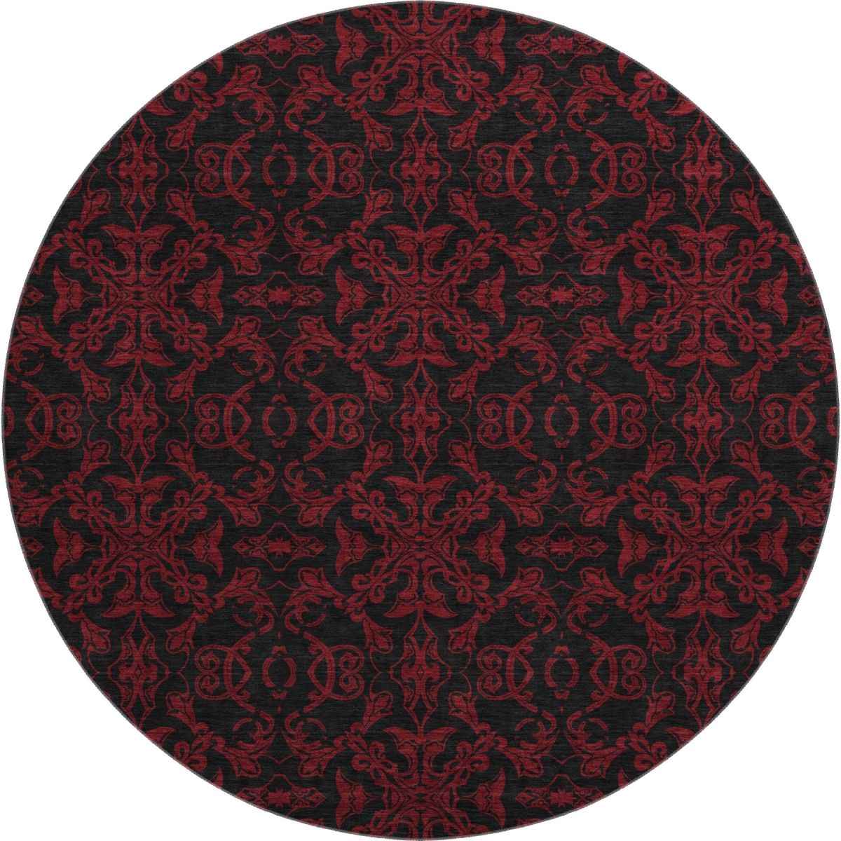 665221 8 ft. Red & Black Medallion Washable Round Area Rug with UV Protection
