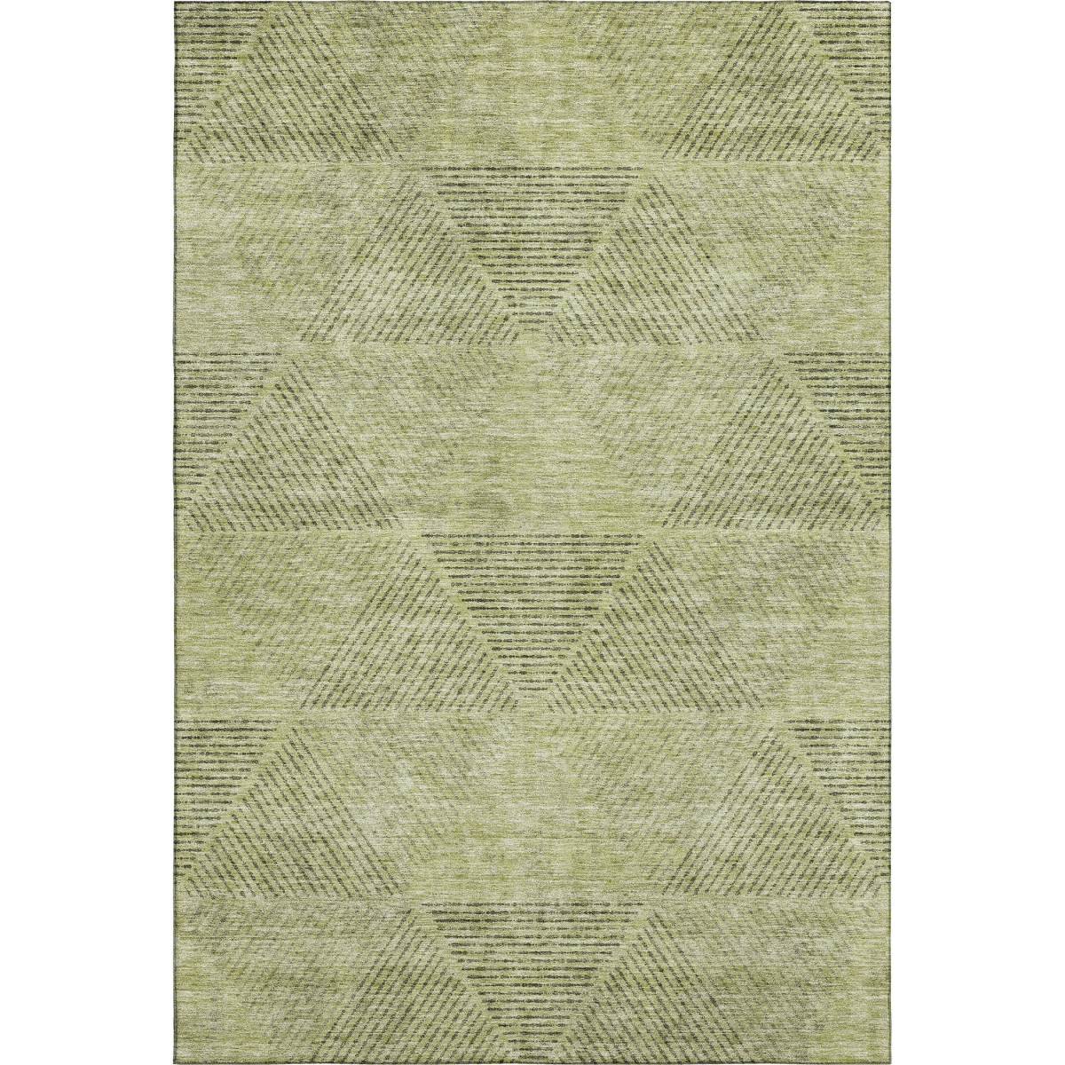 664830 5 x 8 ft. Artichoke Green, Gray & Silver Geometric Washable Machine Made Rectangle Area Rug with UV Protection
