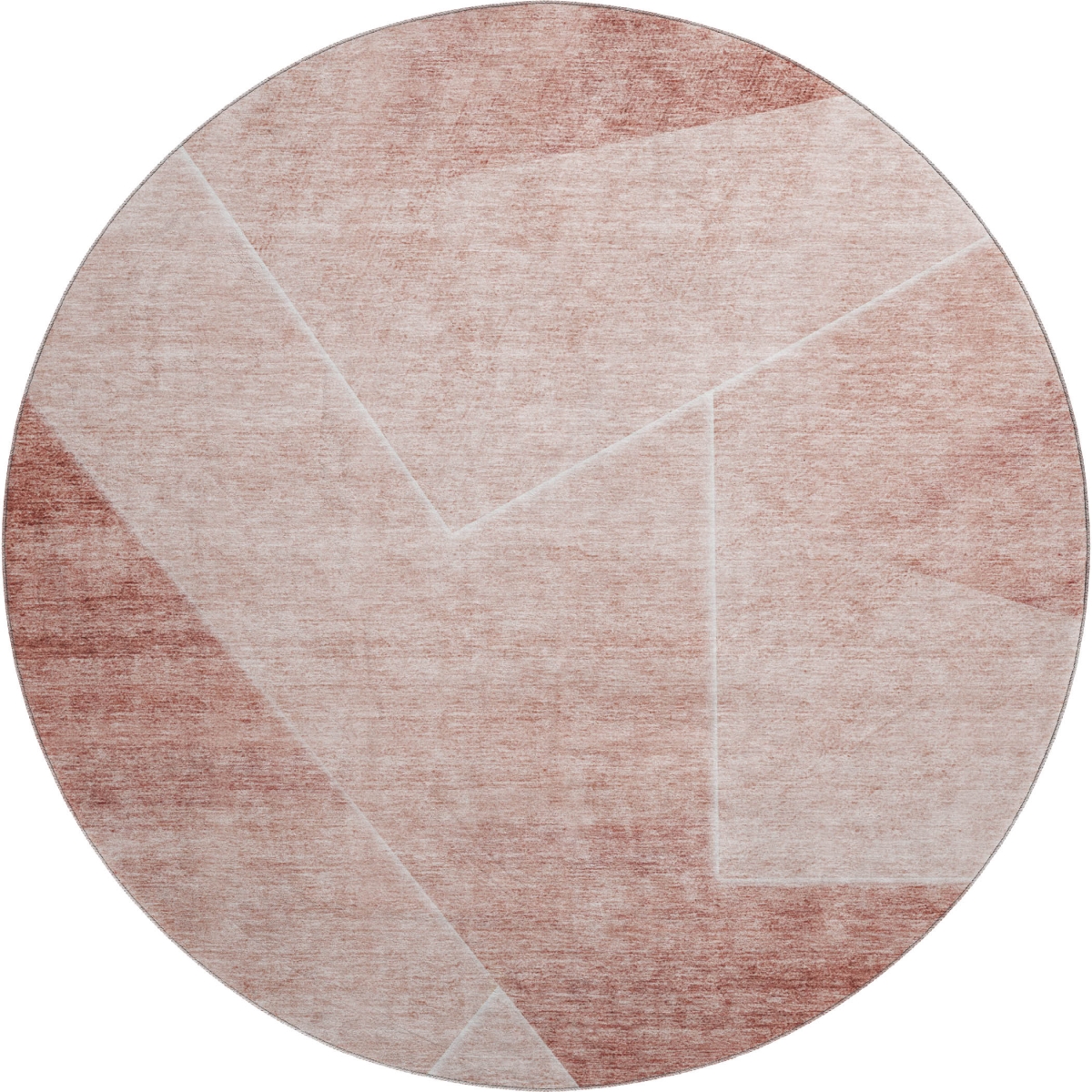 664969 8 ft. Salmon & Ivory Geometric Transitional Washable Round Area Rug with UV Protection