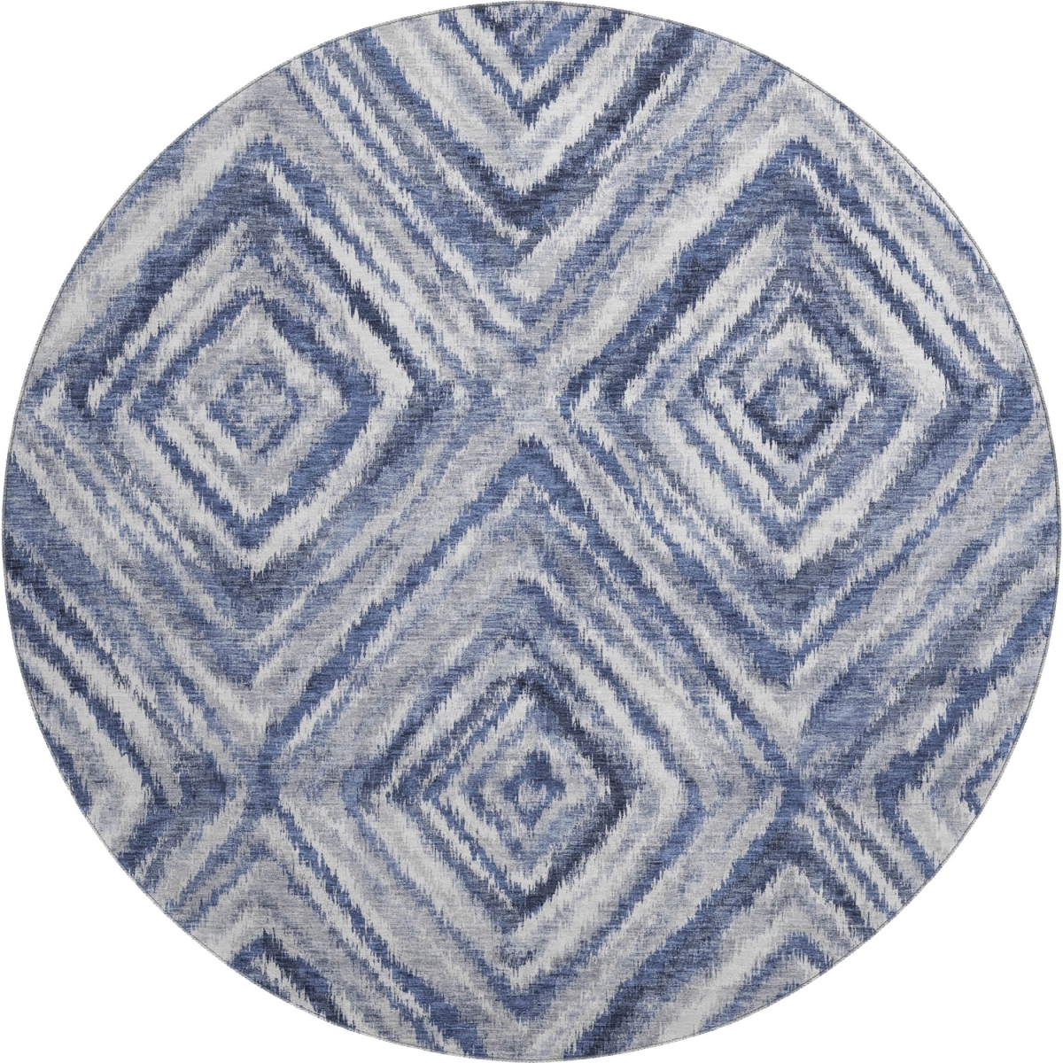 665011 8 ft. Blue, Ivory & Gray Geometric Transitional Washable Round Area Rug with UV Protection