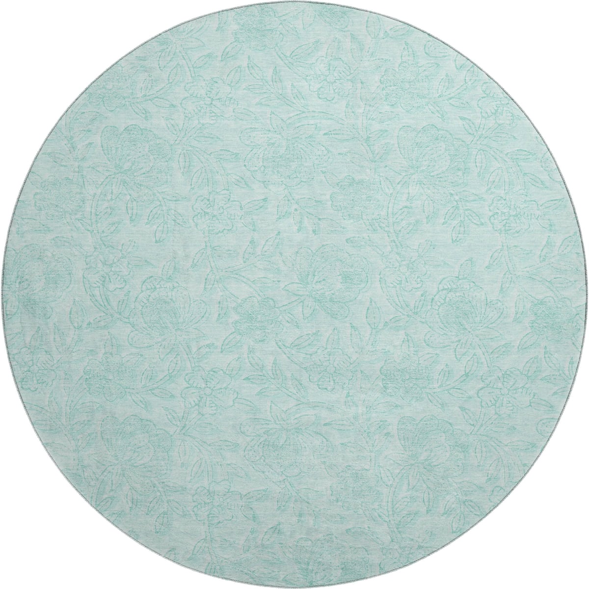 665071 8 ft. Teal & Ivory Floral Transitional Washable Round Area Rug with UV Protection