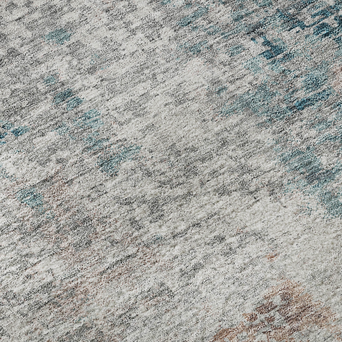 666241 5 x 8 ft. Teal Beige & Copper Abstract Washable Machine Made Rectangle Area Rug with UV Protection