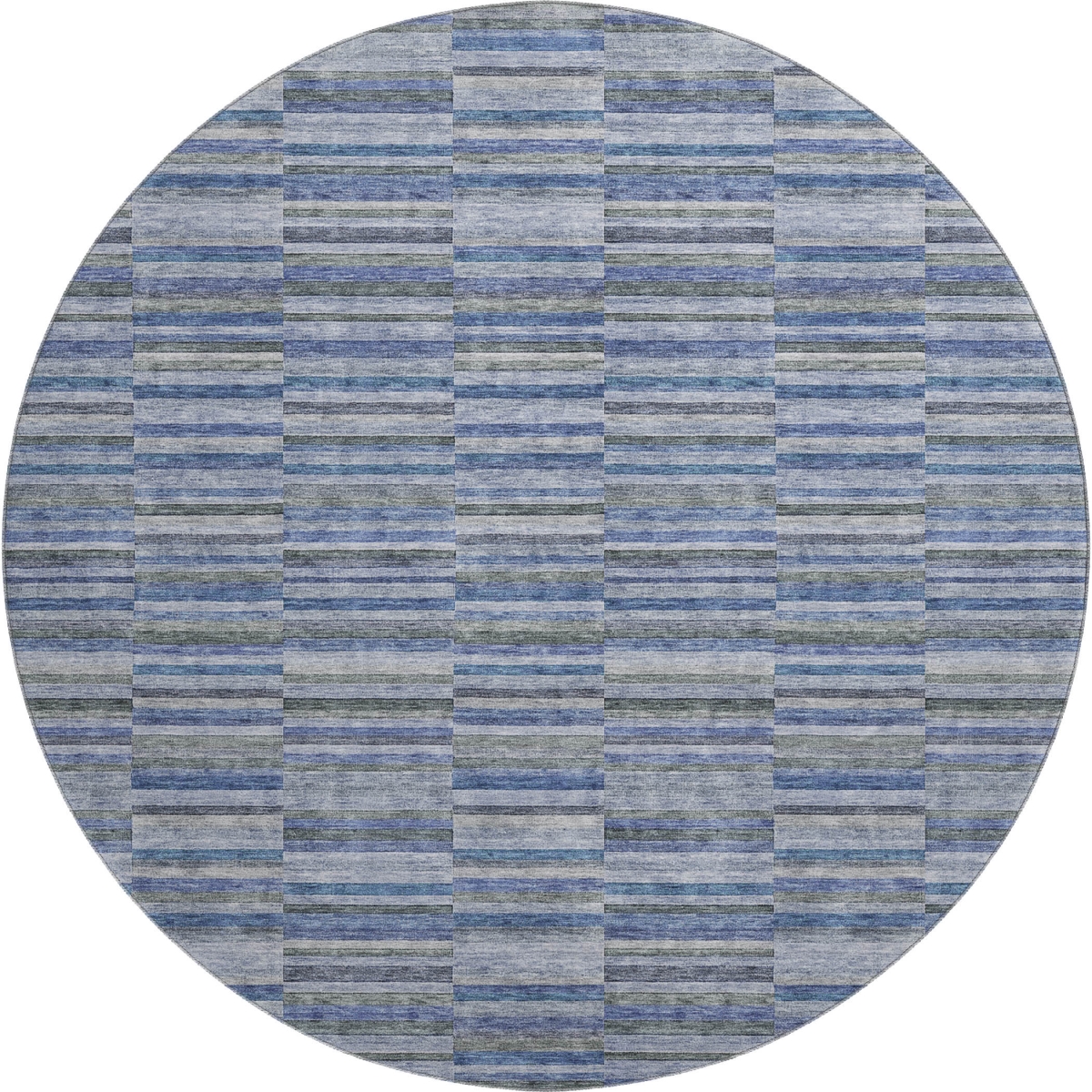 666266 8 ft. Navy Blue & Gray Striped Transitional Washable Round Area Rug with UV Protection