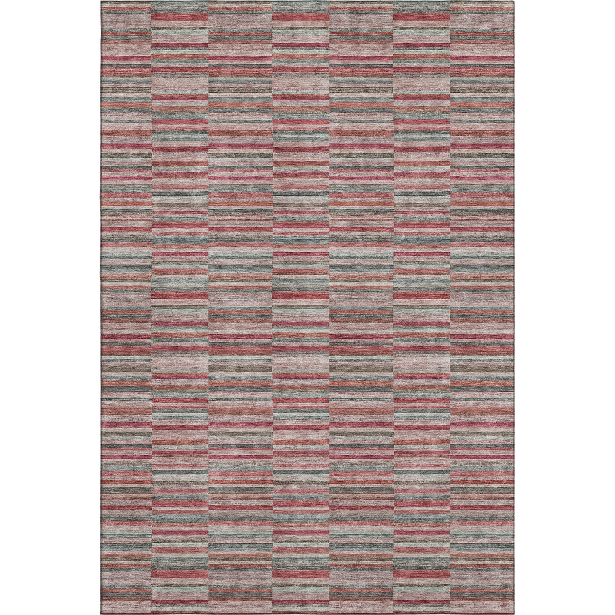 666289 5 x 8 ft. Red Beige & Copper Striped Washable Machine Made Rectangle Area Rug with UV Protection