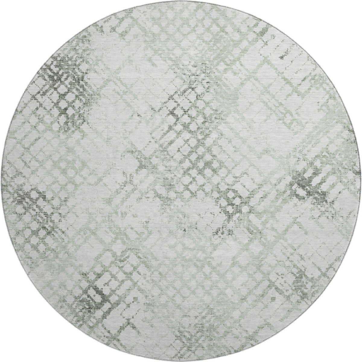 666647 8 ft. Green & Ivory Abstract Geometric Transitional Washable Round Area Rug with UV Protection