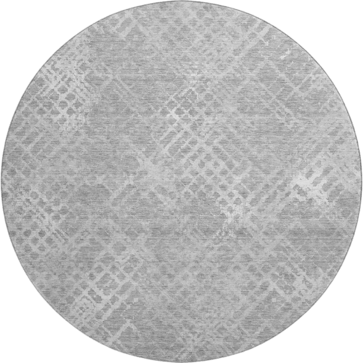 666689 8 ft. Gray & Silver Abstract Geometric Transitional Washable Round Area Rug with UV Protection