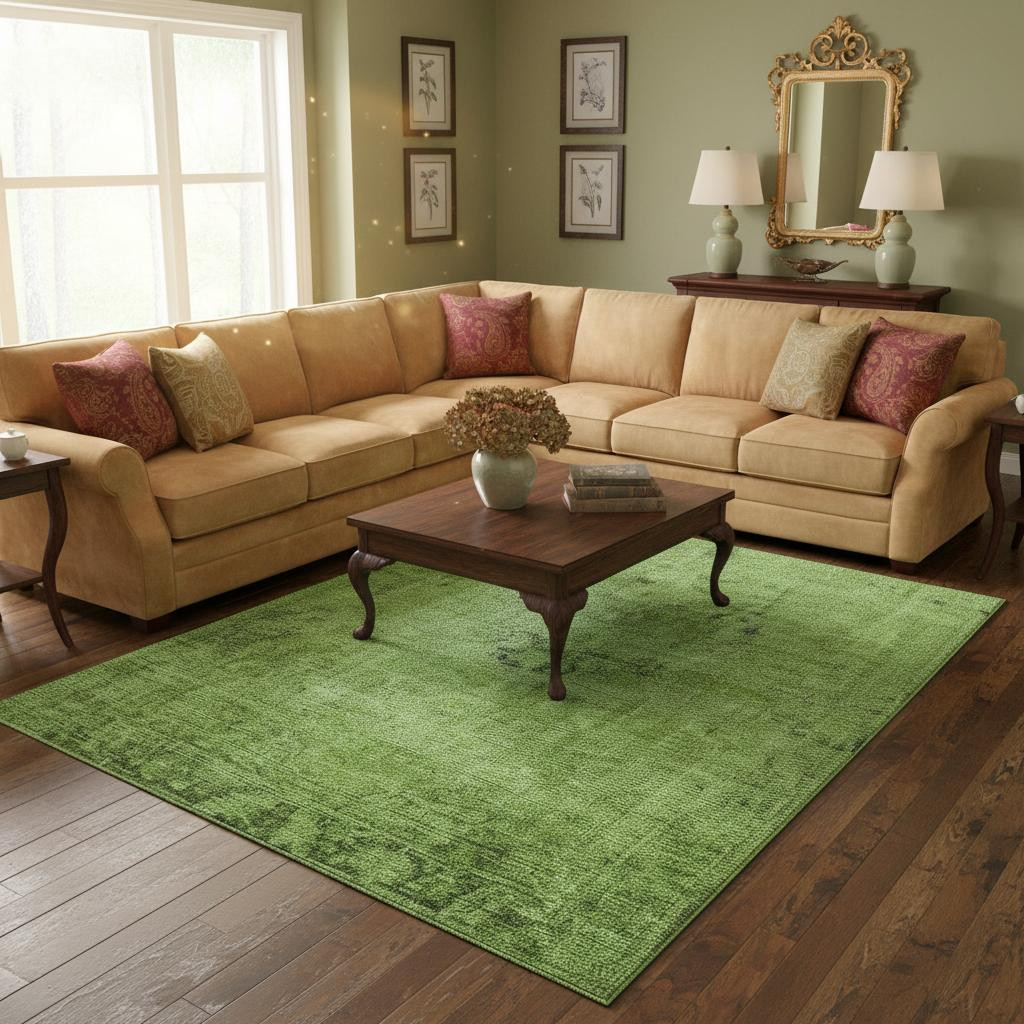 654862 10 x 14 ft. Artichoke Green & Gray Oriental Washable Machine Made Rectangle Area Rug with UV Protection