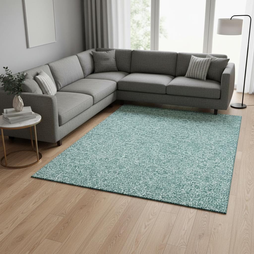 655154 8 x 10 ft. Teal & Ivory Floral Transitional Washable Machine Made Rectangle Area Rug with UV Protection