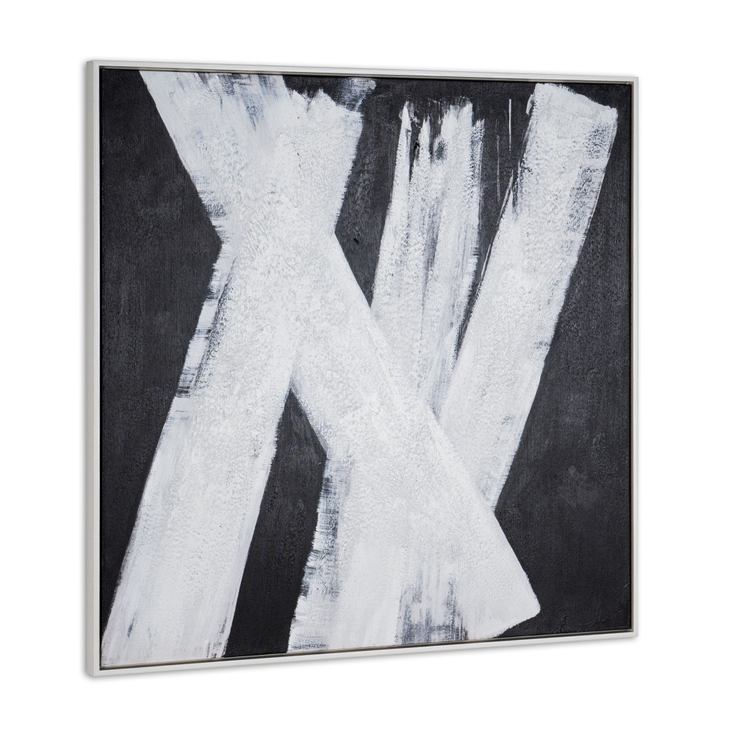 653987 Intersecting Dimensions Hand Painted White Floater Frame Wall Art