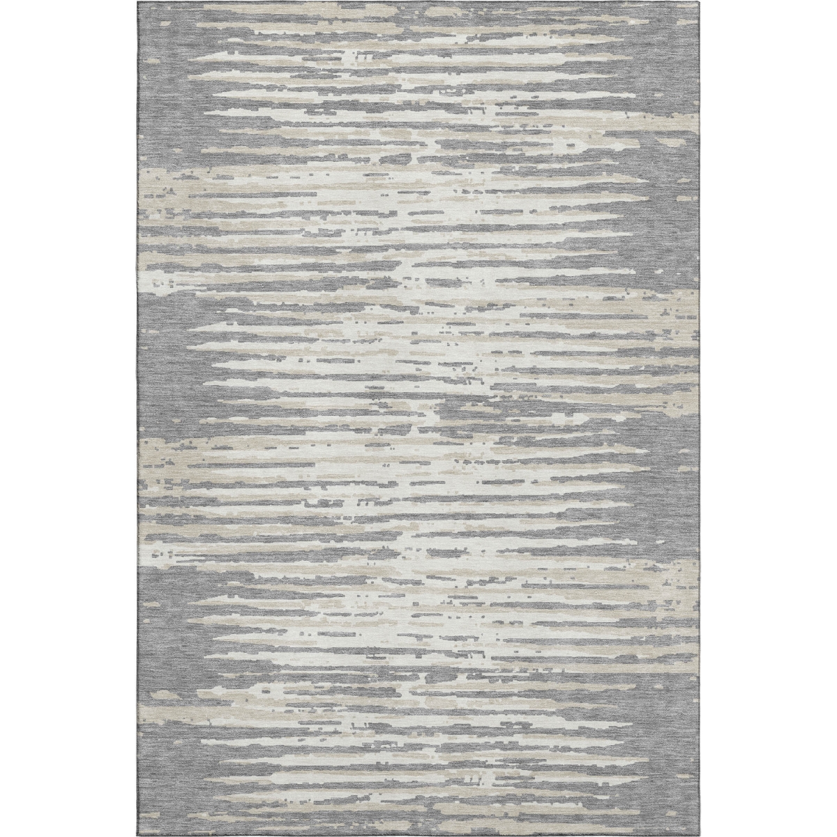 670555 10 x 14 ft. Gray & Ivory Striped Transitional Washable Machine Made Rectangle Area Rug with UV Protection