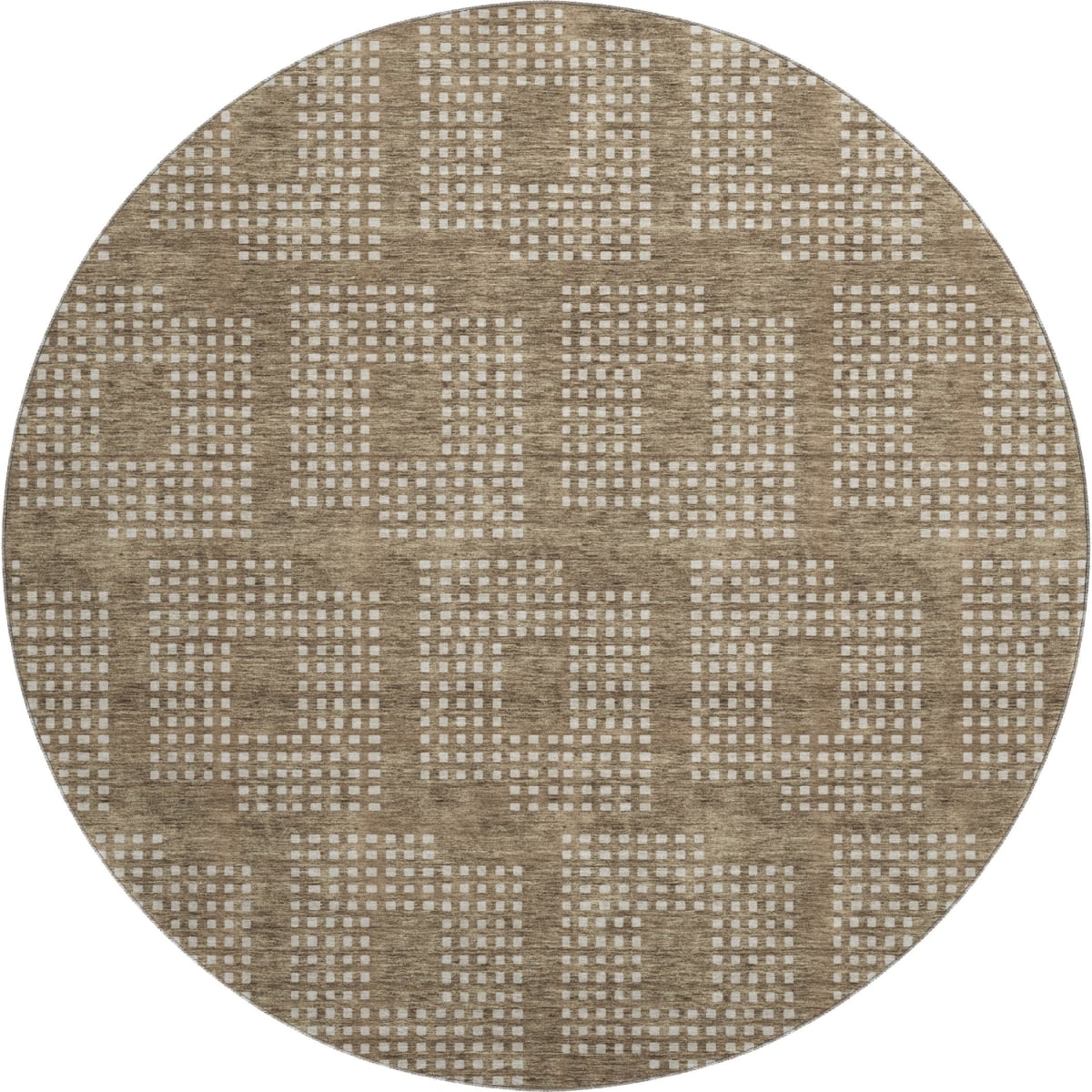670697 8 ft. Brown & Ivory Geometric Transitional Washable Round Area Rug with UV Protection