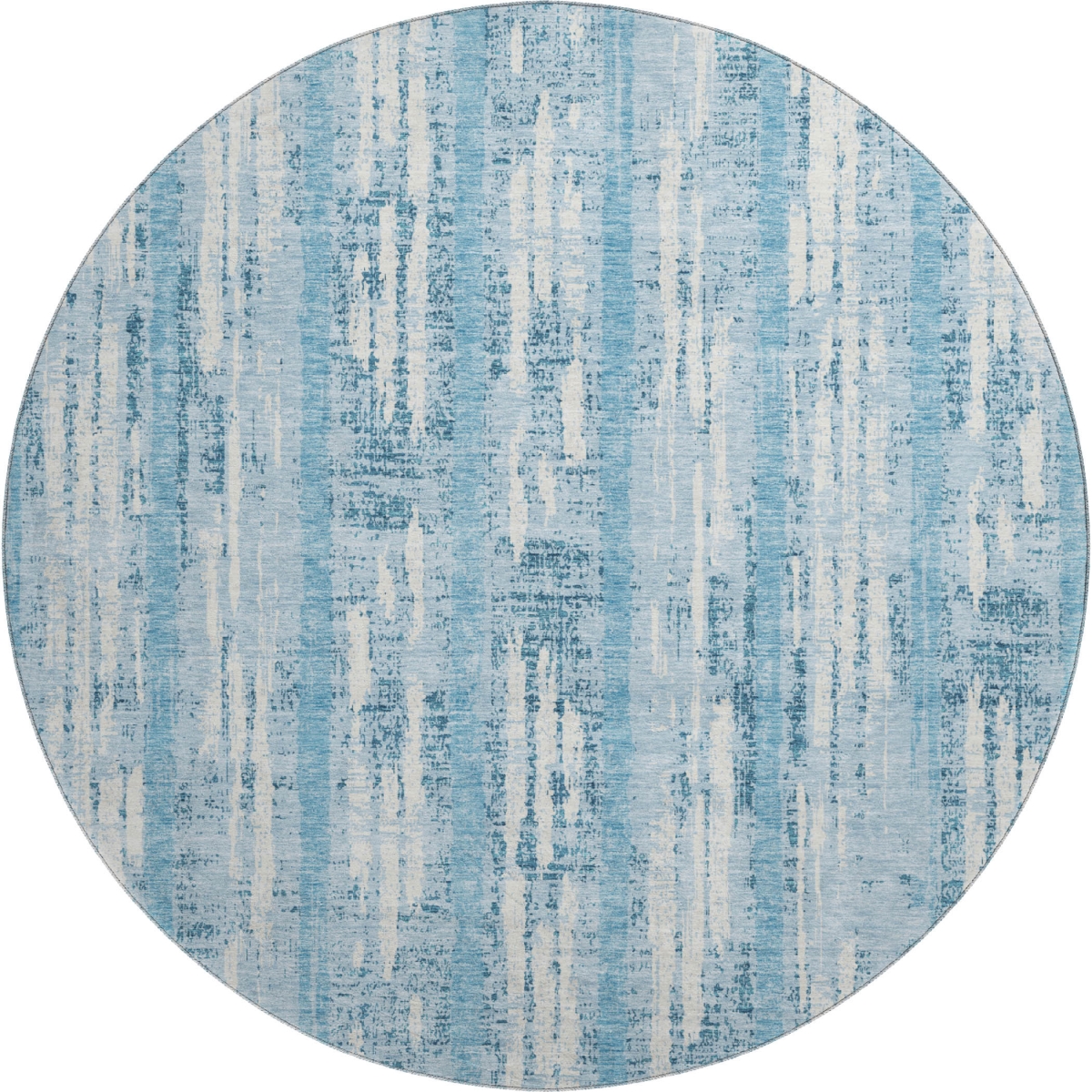 670931 8 ft. Sky Blue & Ivory Striped Transitional Washable Round Area Rug with UV Protection
