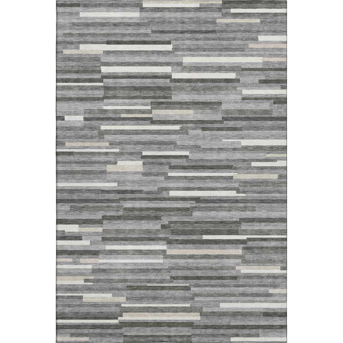 671056 5 x 8 ft. Gray & Ivory Striped Transitional Washable Machine Made Rectangle Area Rug with UV Protection