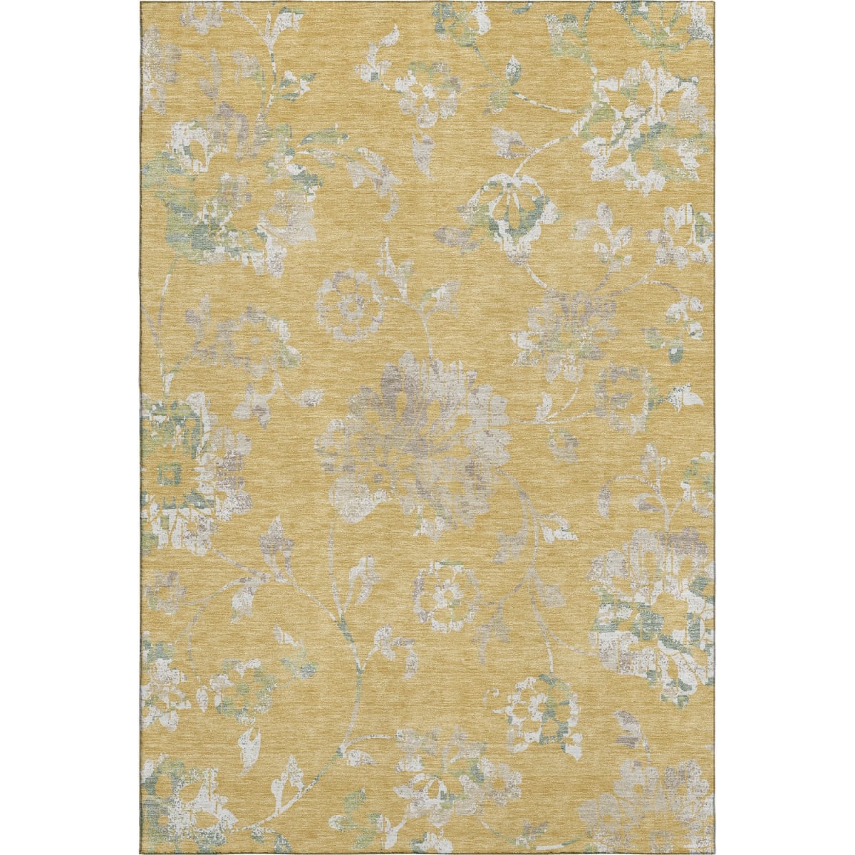 667909 10 x 14 ft. Gold & Silver Floral Washable Machine Made Rectangle Area Rug with UV Protection