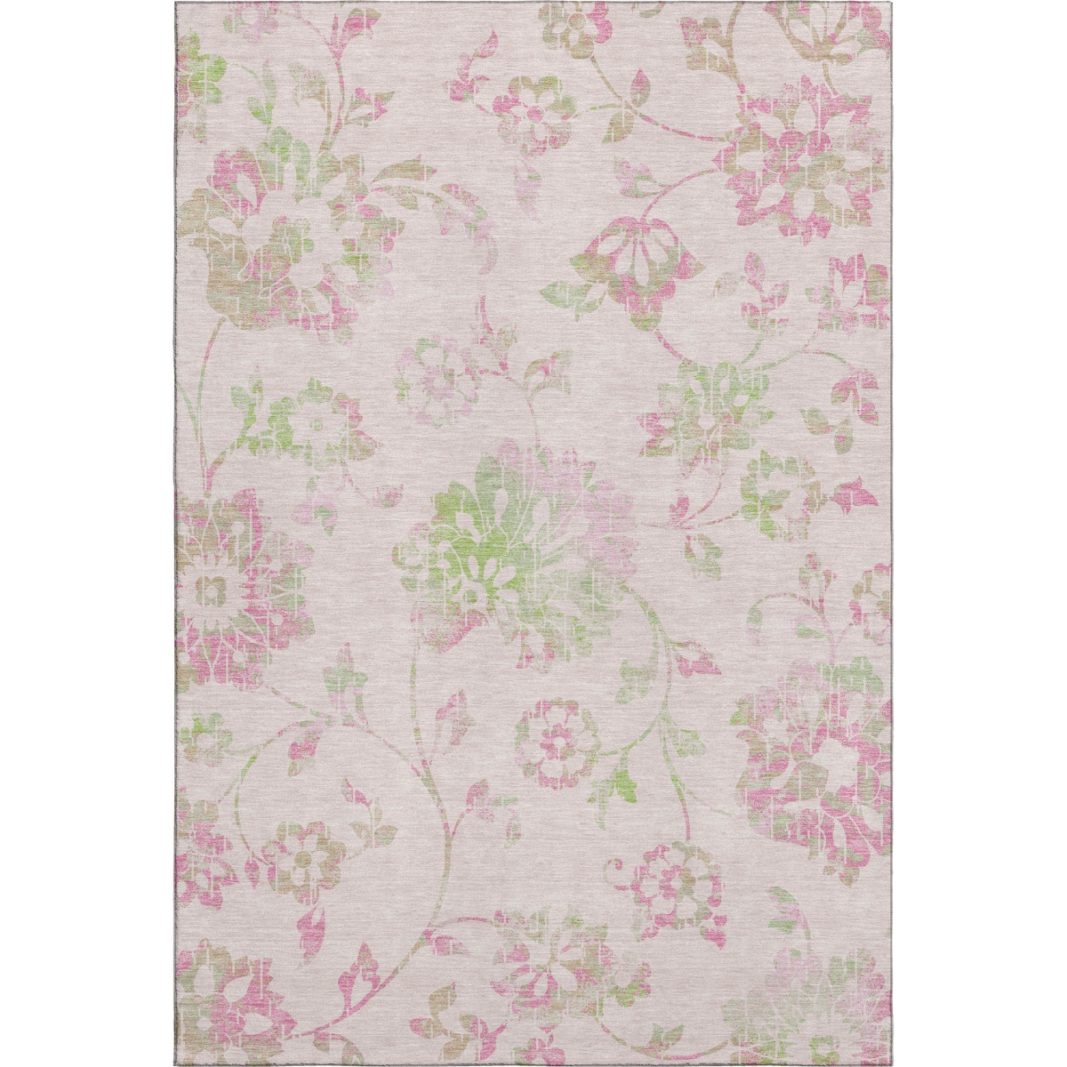 667939 10 x 14 ft. Pink & Green Floral Washable Machine Made Rectangle Area Rug with UV Protection