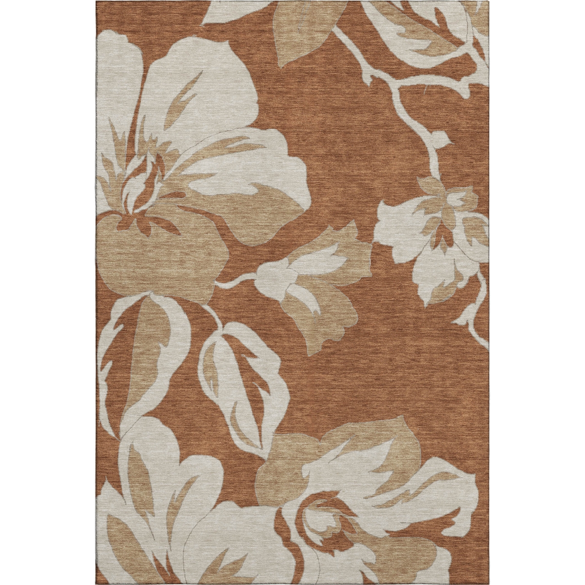 668027 8 x 10 ft. Terra Cotta & Beige Floral Washable Machine Made Rectangle Area Rug with UV Protection