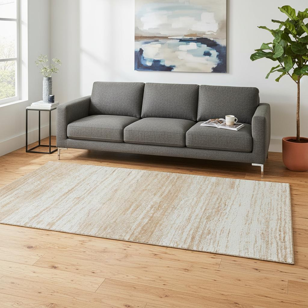 668109 5 x 8 ft. Copper & Ivory Striped Washable Machine Made Rectangle Area Rug with UV Protection