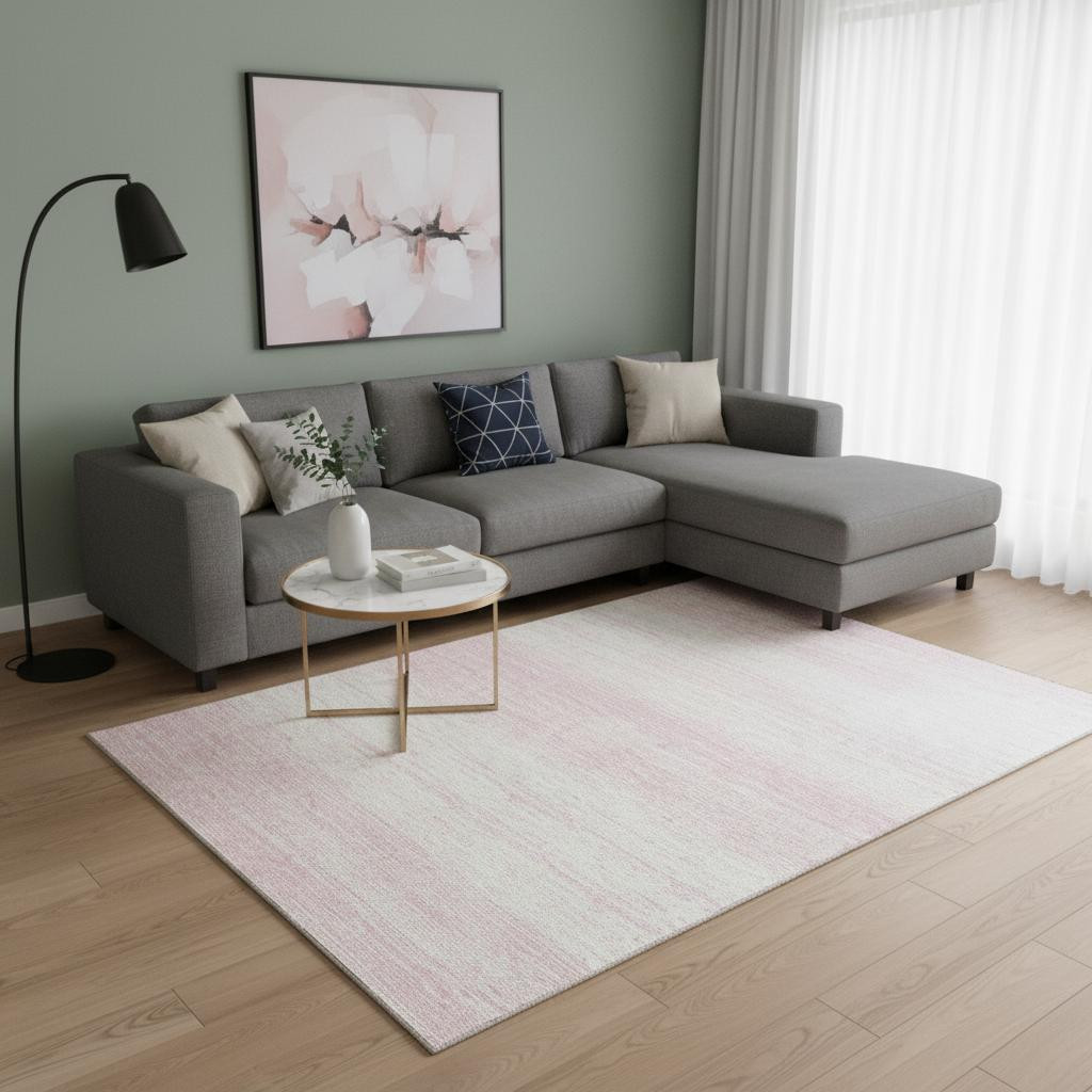 668175 10 x 14 ft. Pink & Ivory Striped Transitional Washable Machine Made Rectangle Area Rug with UV Protection
