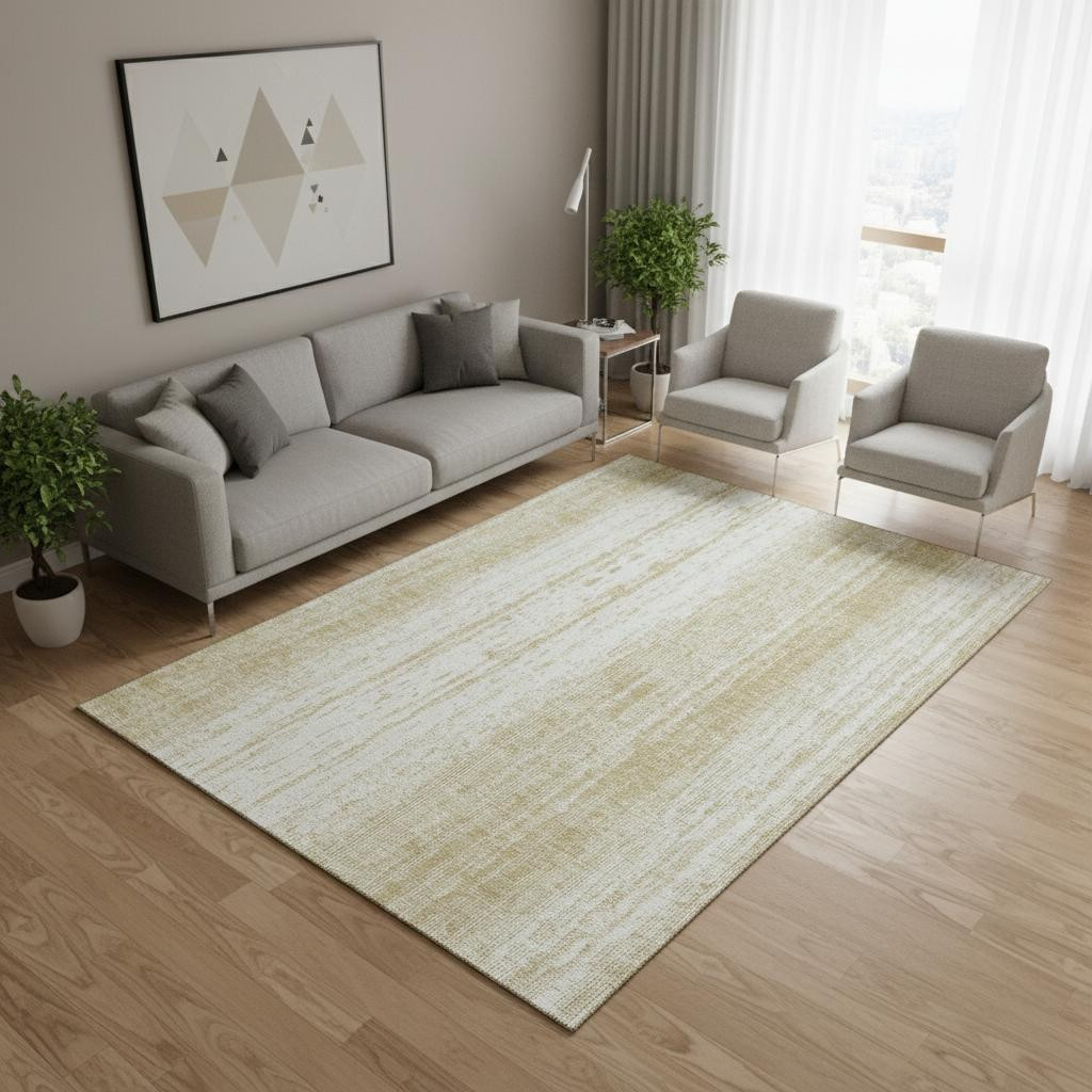 668321 5 x 8 ft. Gold & Ivory Striped Transitional Washable Machine Made Rectangle Area Rug with UV Protection