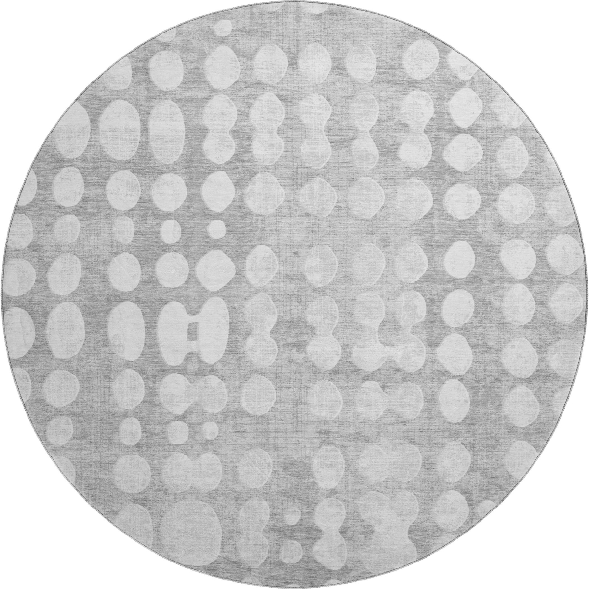 669117 8 ft. Gray & Ivory Polka Dot Transitional Washable Round Area Rug with UV Protection