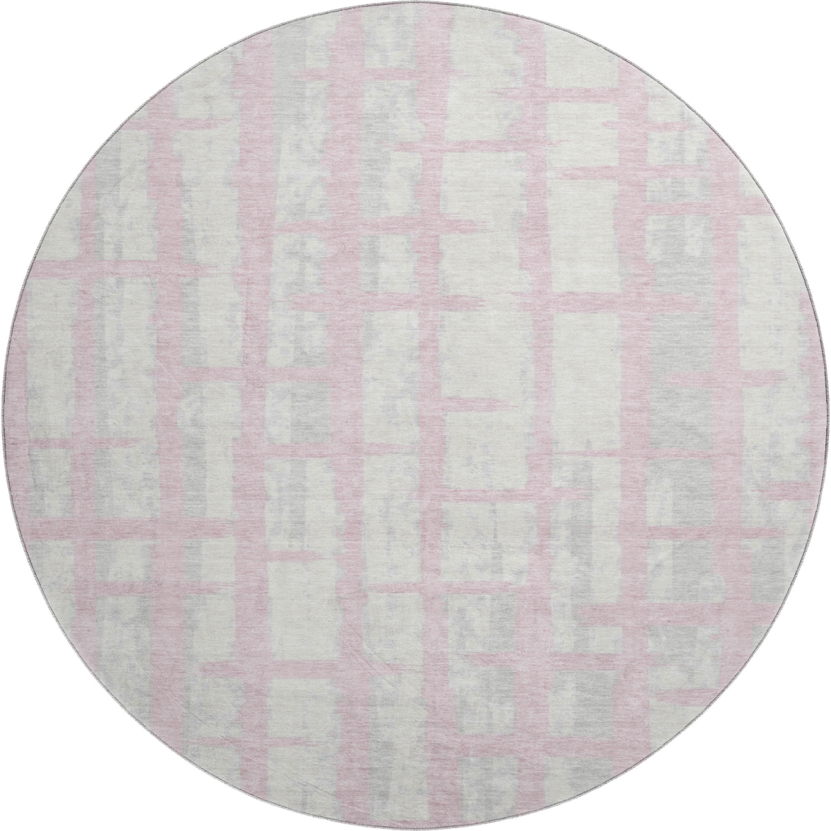669393 8 ft. Pink & Beige Striped Transitional Washable Round Area Rug with UV Protection