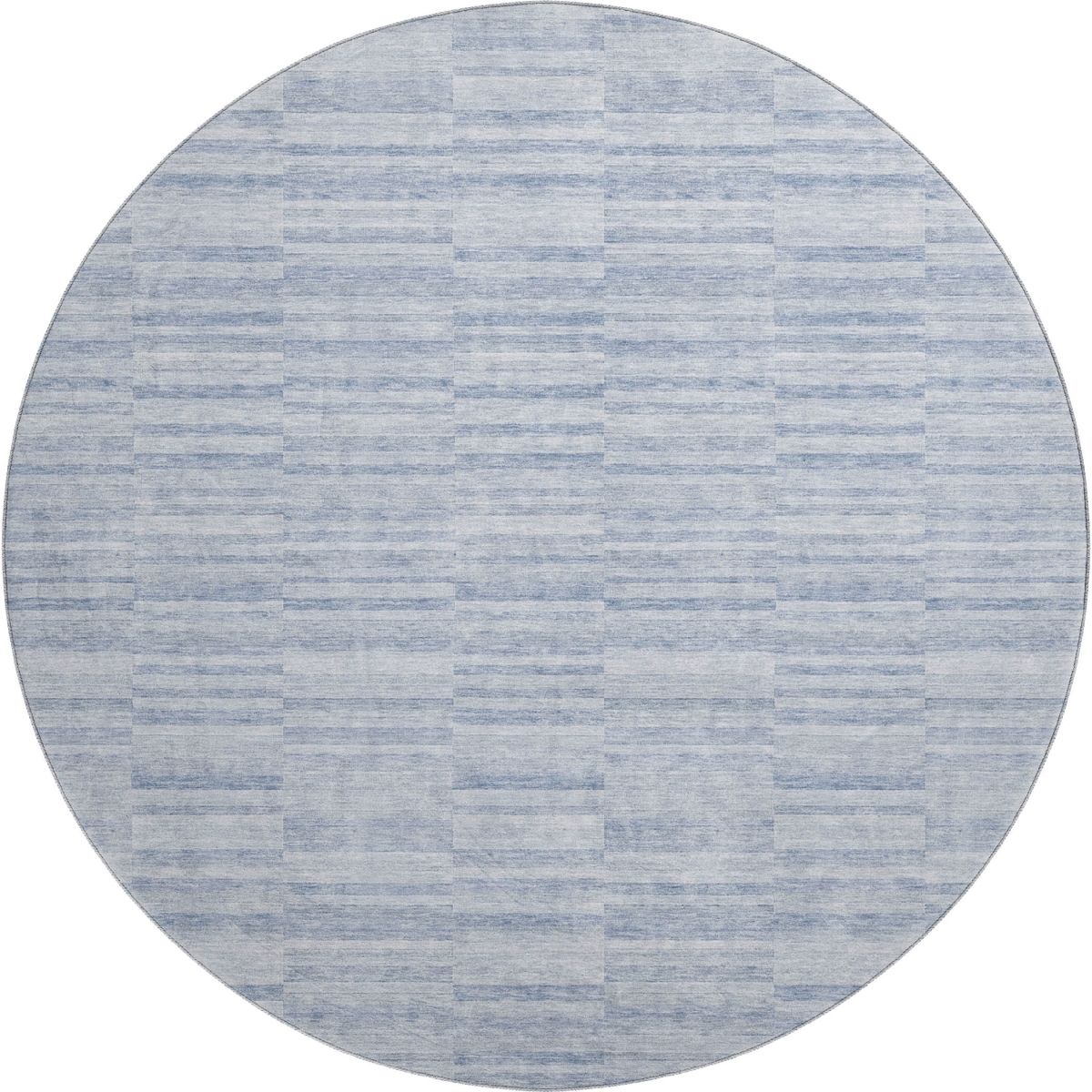 666347 8 ft. Sky Blue & Ivory Striped Transitional Washable Round Area Rug with UV Protection