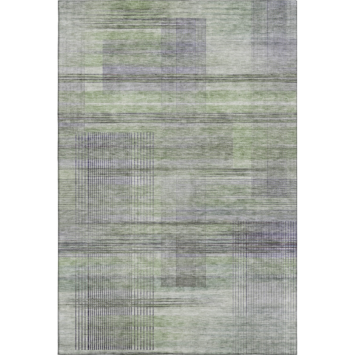 666420 8 x 10 ft. Artichoke Green & Gray Striped Washable Machine Made Rectangle Area Rug with UV Protection
