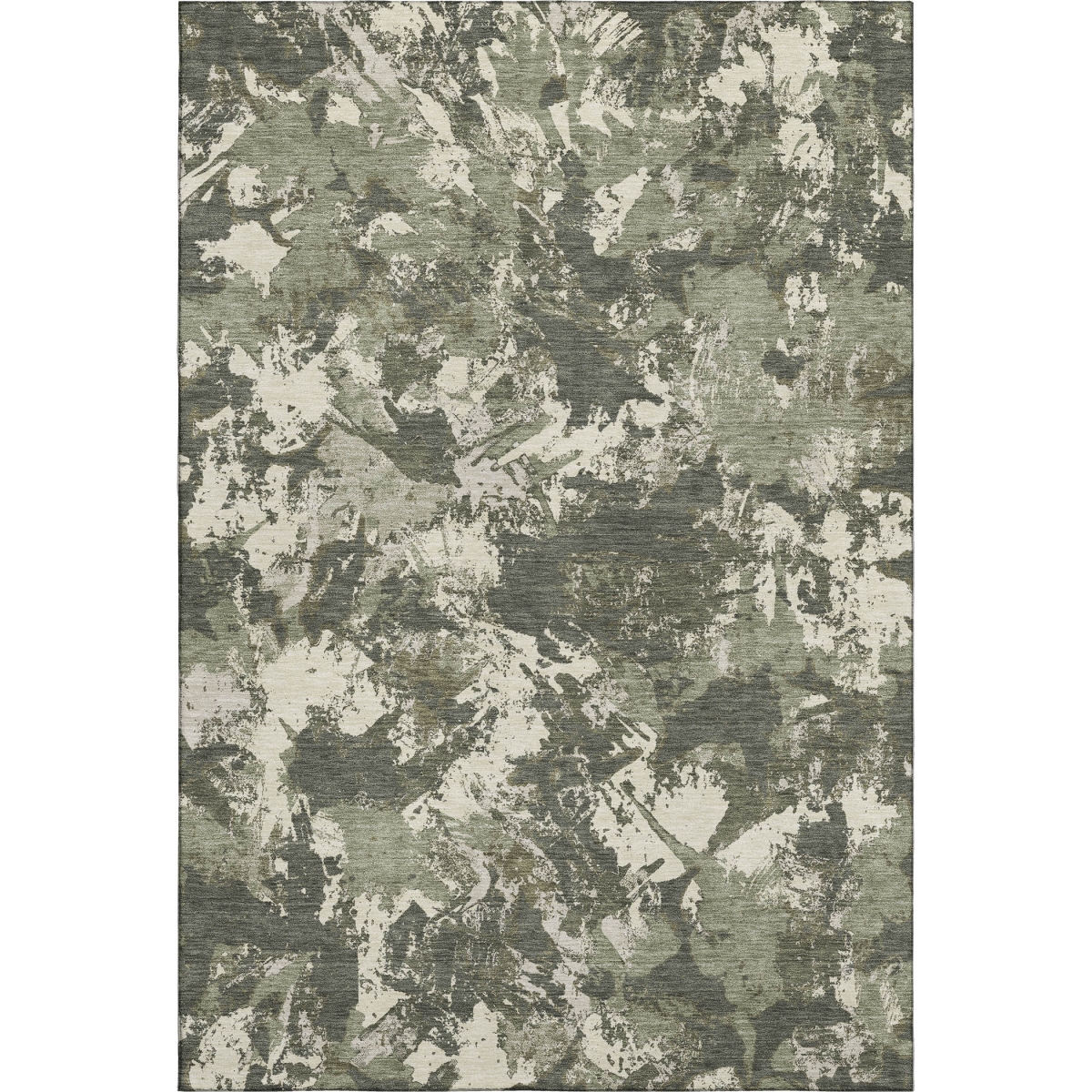 670357 10 x 14 ft. Olive Green Beige & Ivory Floral Washable Machine Made Rectangle Area Rug with UV Protection