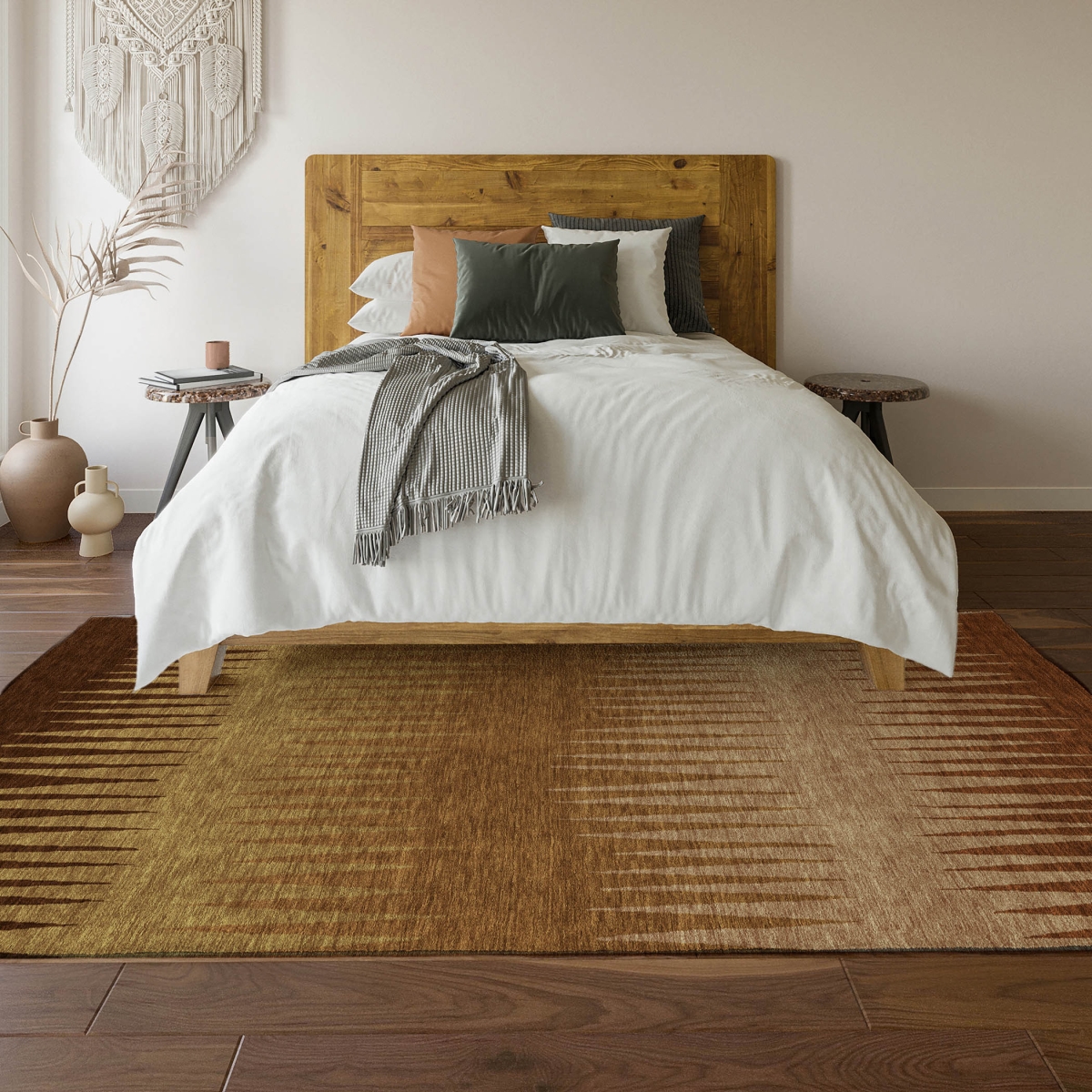 670409 8 x 10 ft. Rust Copper & Beige Striped Washable Machine Made Rectangle Area Rug with UV Protection