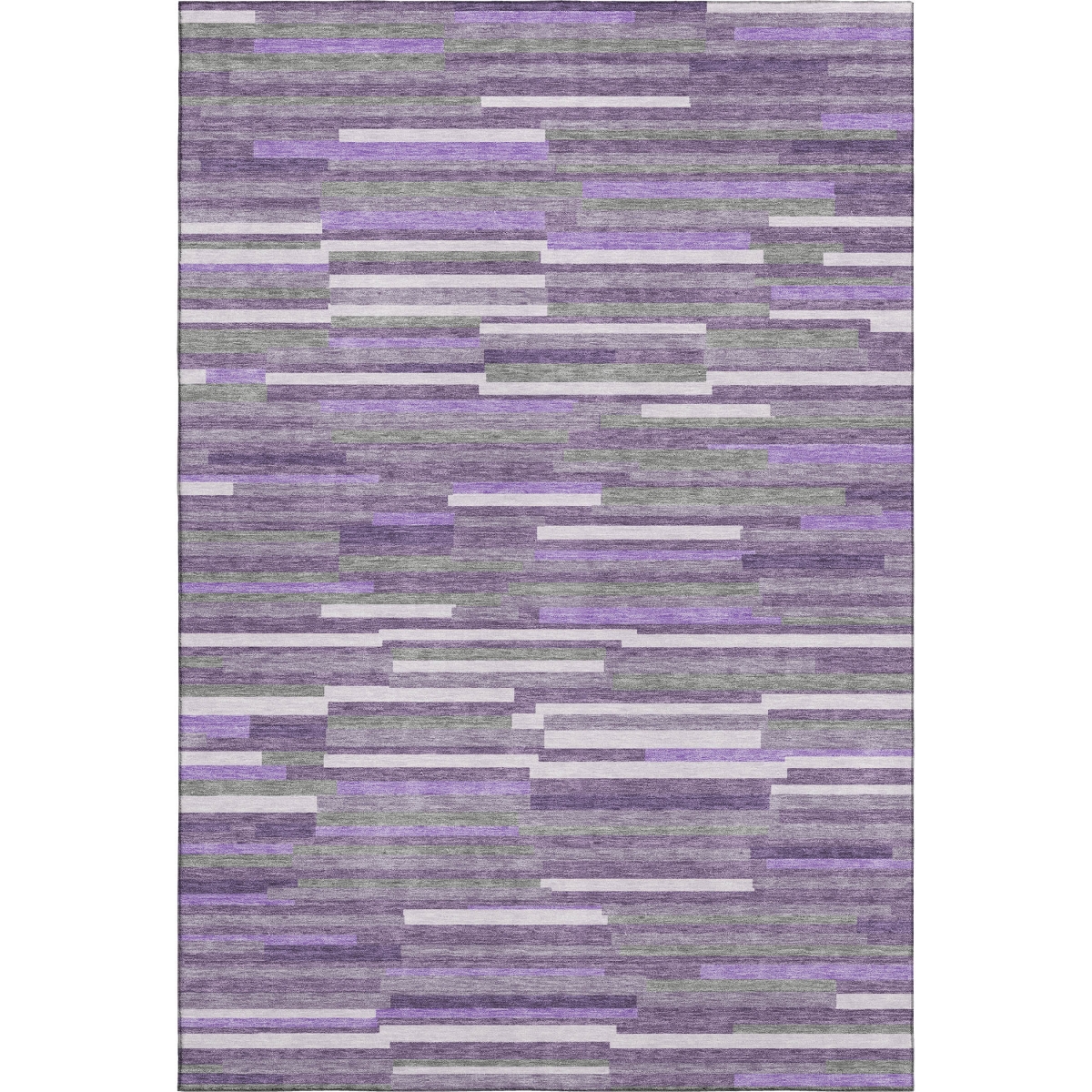 671089 9 x 12 ft. Purple, Ivory & Gray Striped Transitional Washable Machine Made Rectangle Area Rug with UV Protection