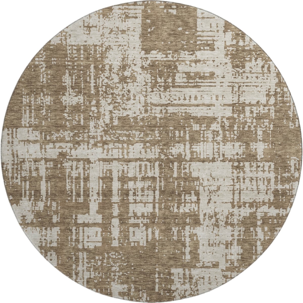 671129 8 ft. Brown & Beige Abstract Transitional Washable Round Area Rug with UV Protection
