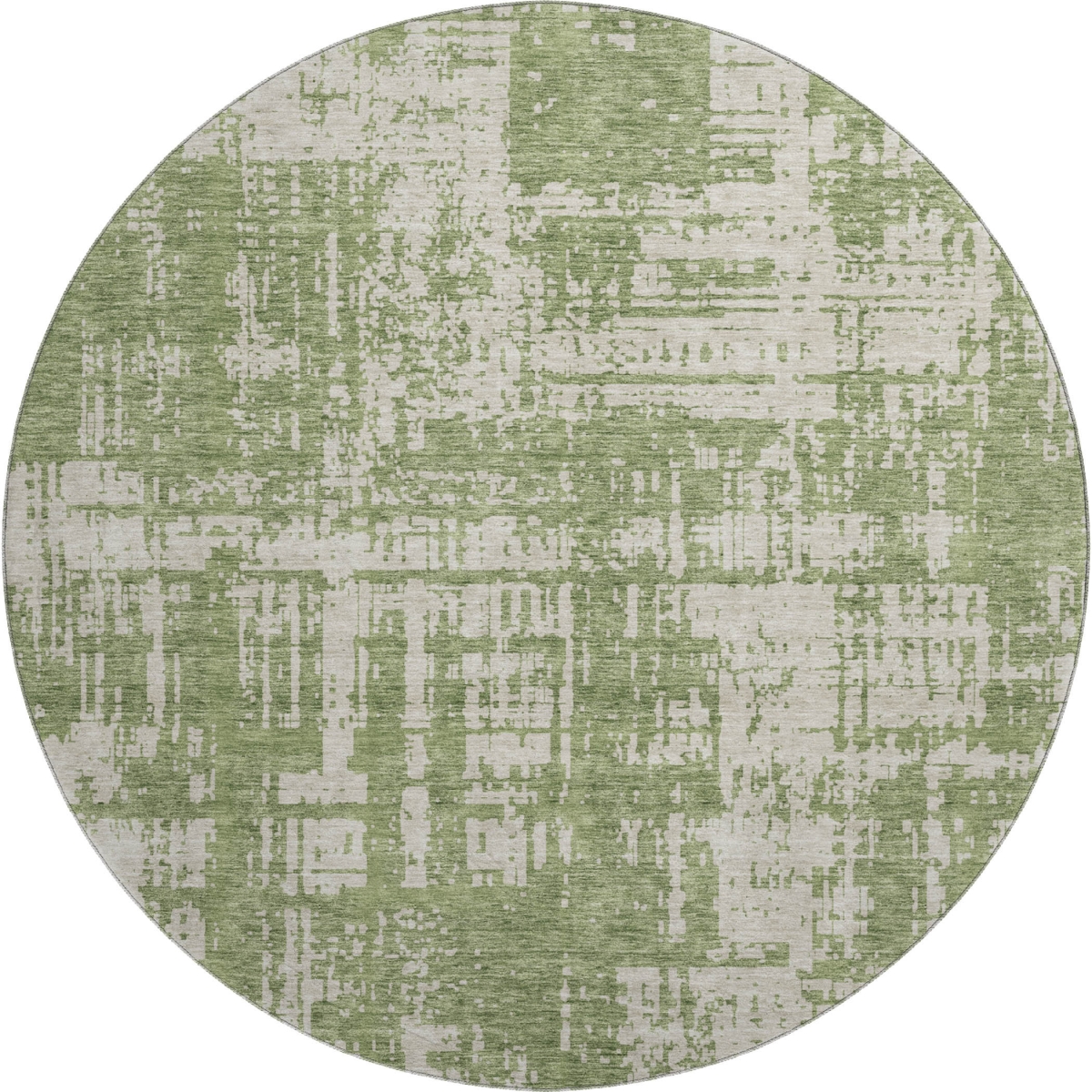 671147 8 ft. Green & Beige Abstract Transitional Washable Round Area Rug with UV Protection