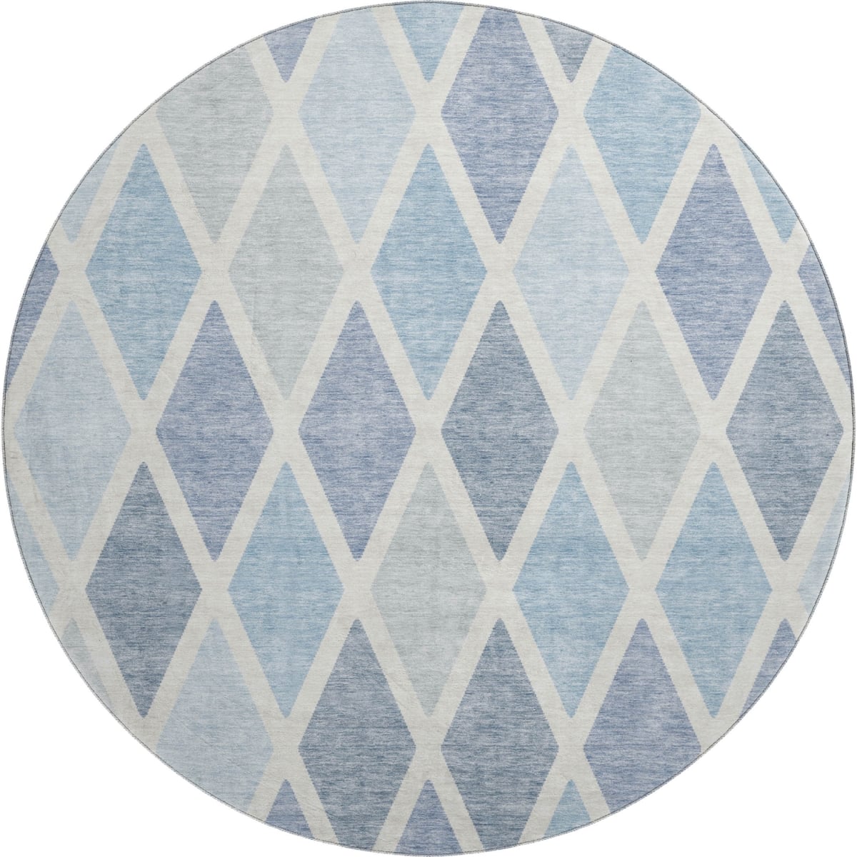 670504 8 ft. Sky Blue & Ivory Geometric Transitional Washable Round Area Rug with UV Protection