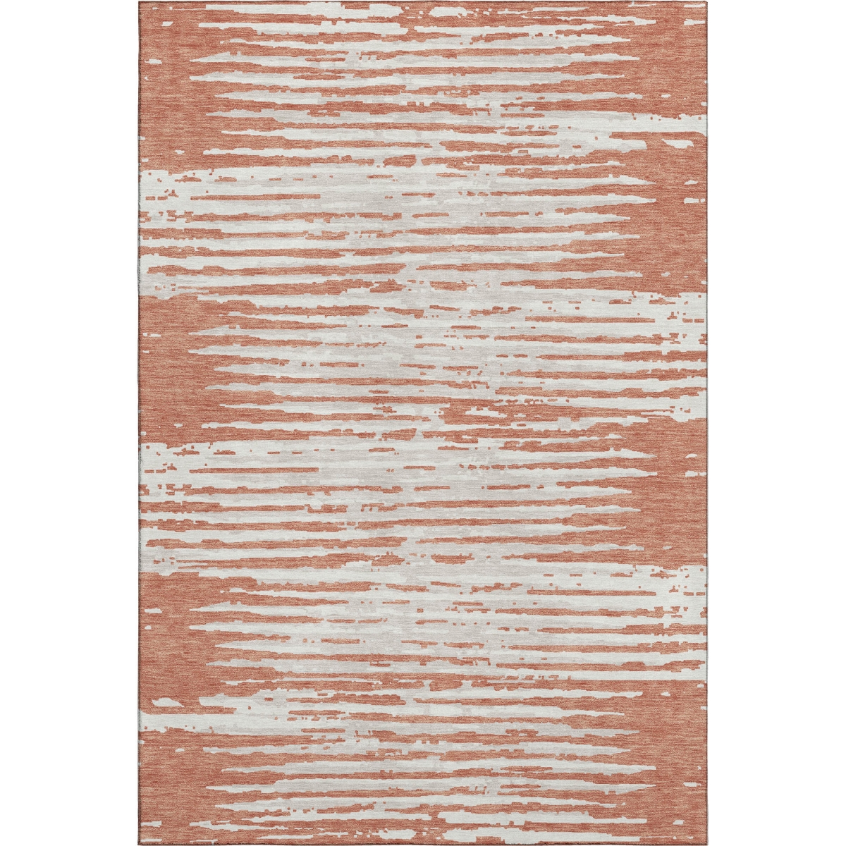 670542 9 x 12 ft. Coral & Ivory Striped Transitional Washable Machine Made Rectangle Area Rug with UV Protection