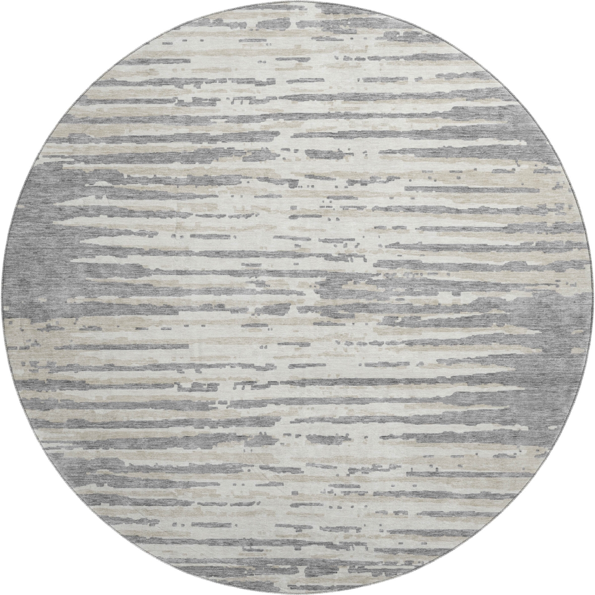 670552 8 ft. Gray & Ivory Striped Transitional Washable Round Area Rug with UV Protection